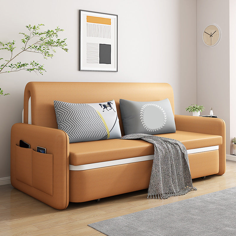 Contemporary 35.43" H Faux Leather Square Arm Sofa Bed for Apartment
