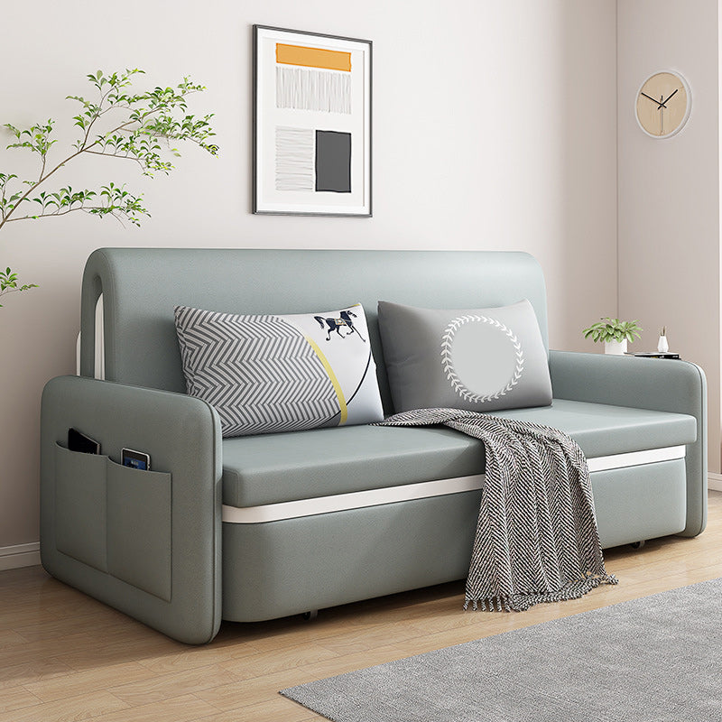Contemporary 35.43" H Faux Leather Square Arm Sofa Bed for Apartment