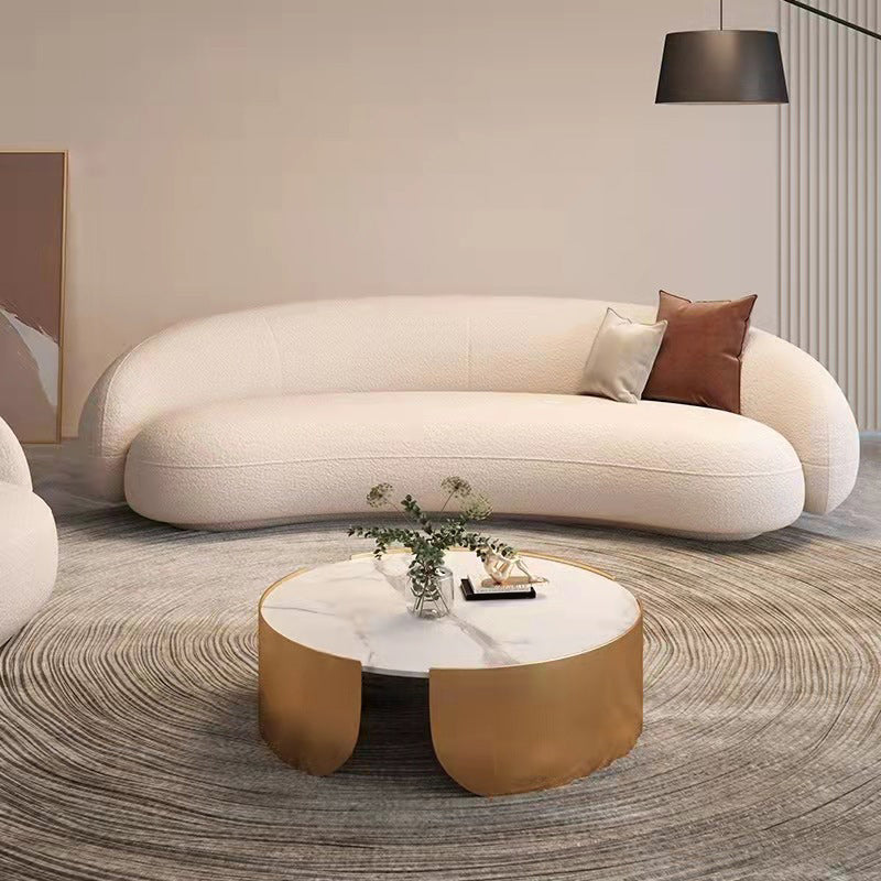 Contemporary White Wool Slope Arm Curved Sofa for Living Room