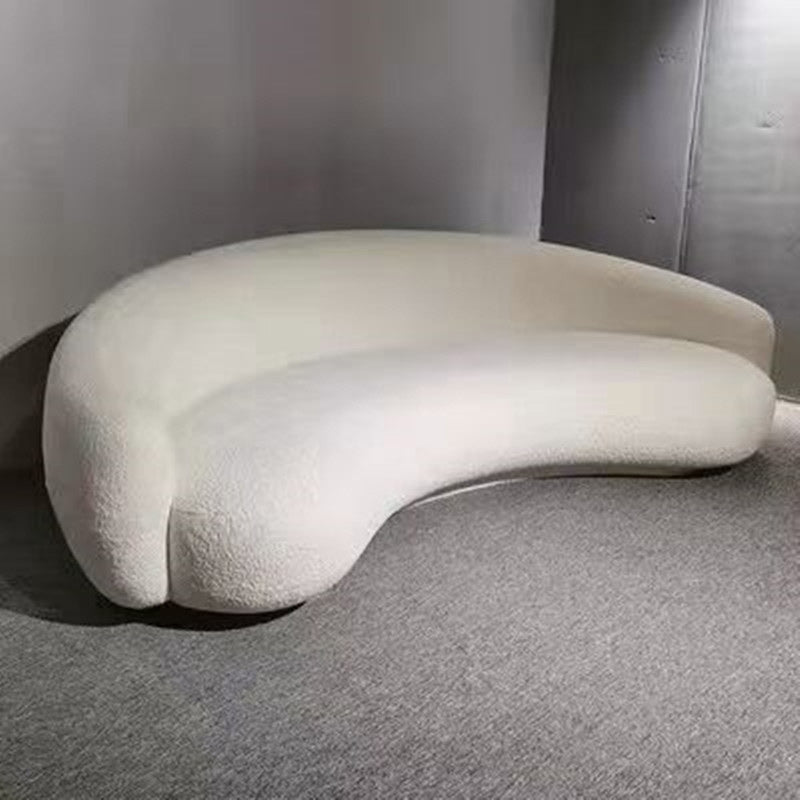 Contemporary White Wool Slope Arm Curved Sofa for Living Room