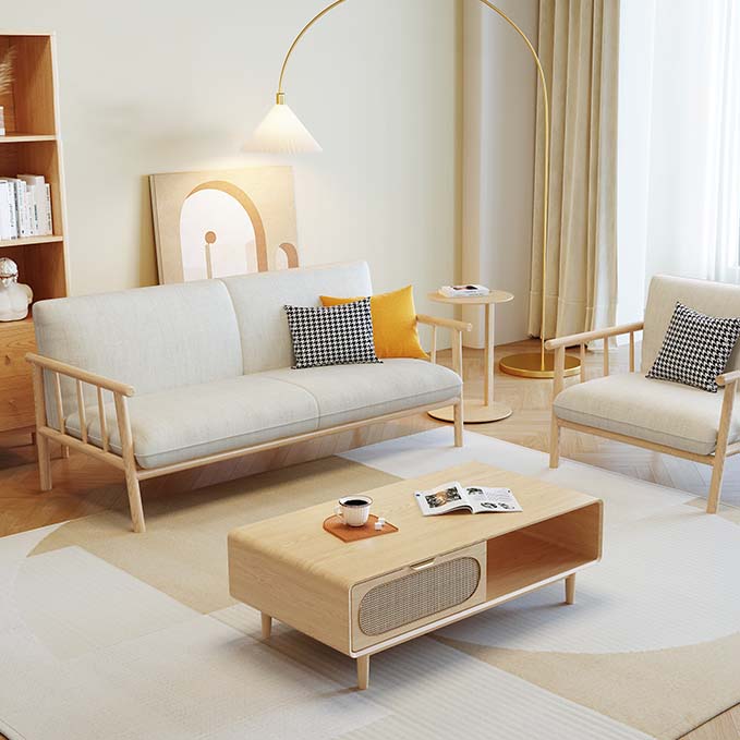 Modern 30.31" H Cotton Blend Wood Frame Square Arm Sofa for Living Room