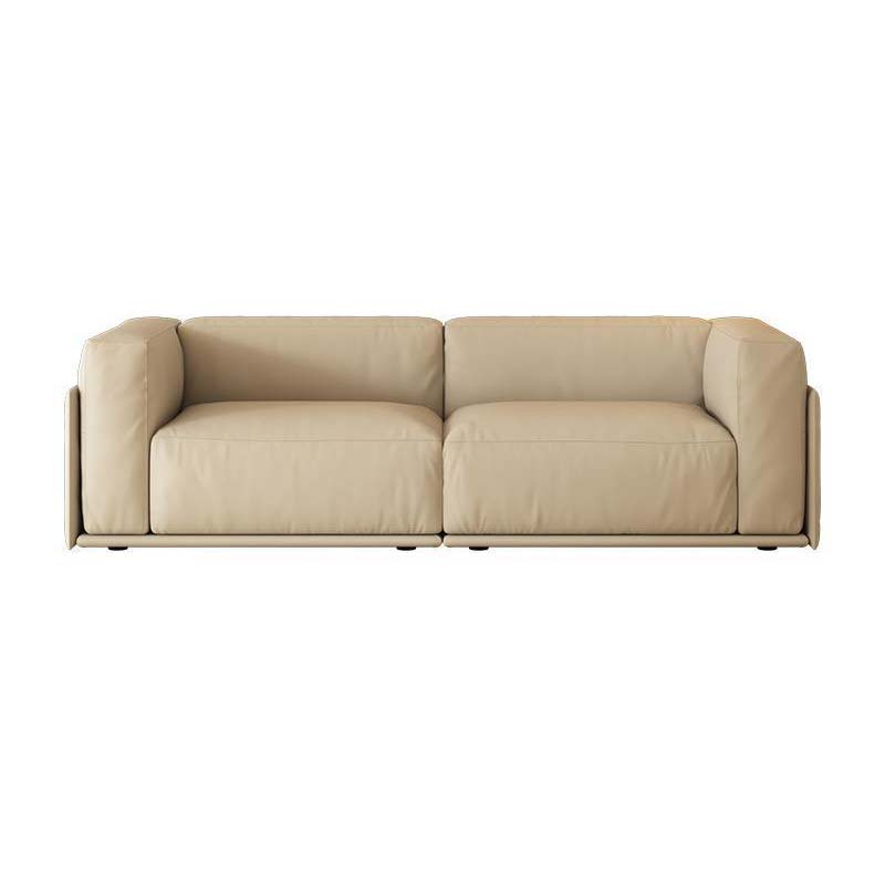 Tuxedo Arm Sofa Contemporary Faux Leather Cushions Settee in Light Brone