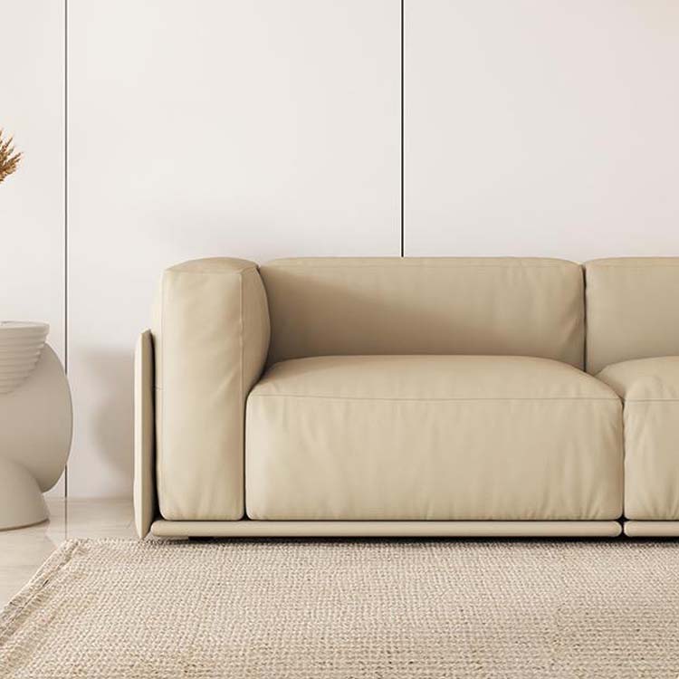Tuxedo Arm Sofa Contemporary Faux Leather Cushions Settee in Light Brone