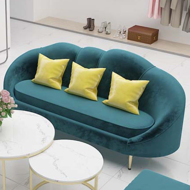 Contemporary Velvet Sofa with Sloped Arm and Tight Back for Apartment