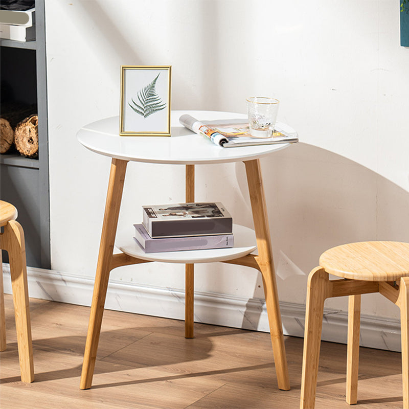 Contemporary End Table Wooden 3 Legs with Storage Double Tier Side Table