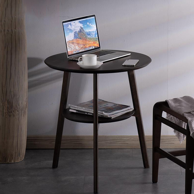 Contemporary End Table Wooden 3 Legs with Storage Double Tier Side Table