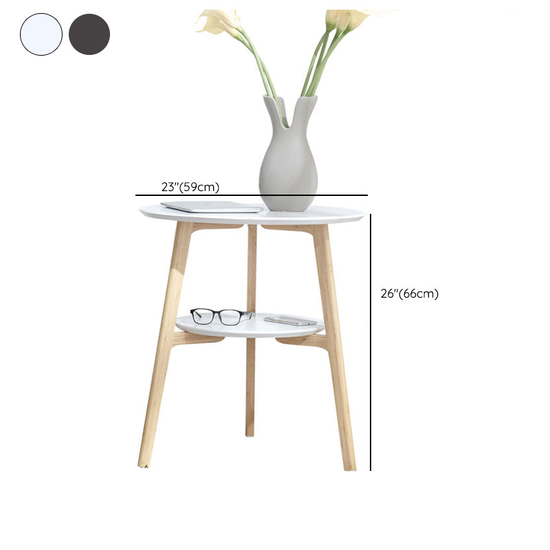 Contemporary End Table Wooden 3 Legs with Storage Double Tier Side Table