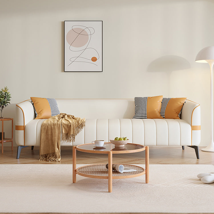 Contemporary 25.59" H Faux Leather Tuxedo Arm Sofa for Living Room