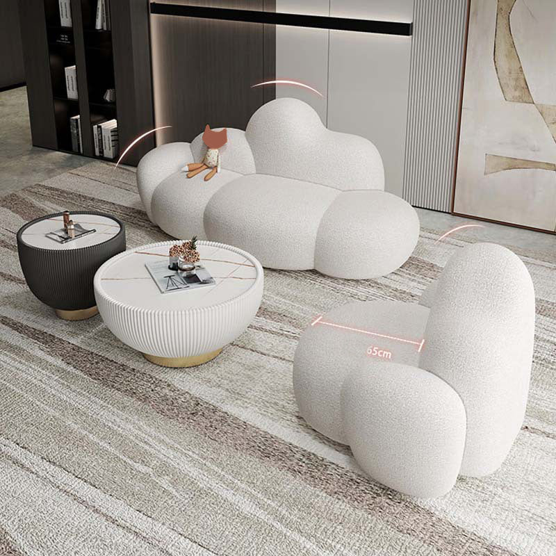 Contemporary White Wool Sofa with Tight Back for Living Room