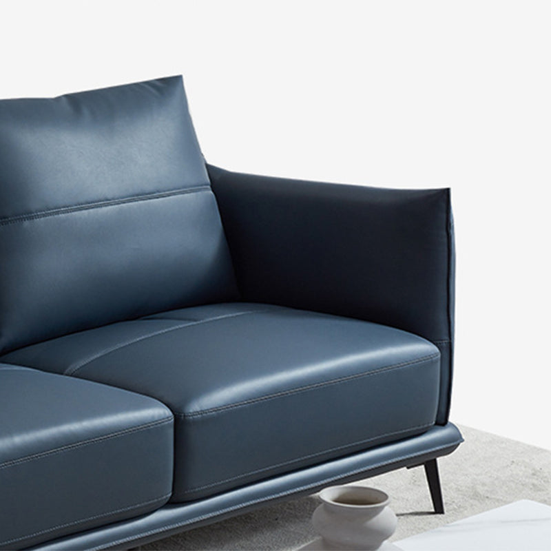 35.43" High Round Arm Sectional Brown/Blue Genuine Leather Sectional