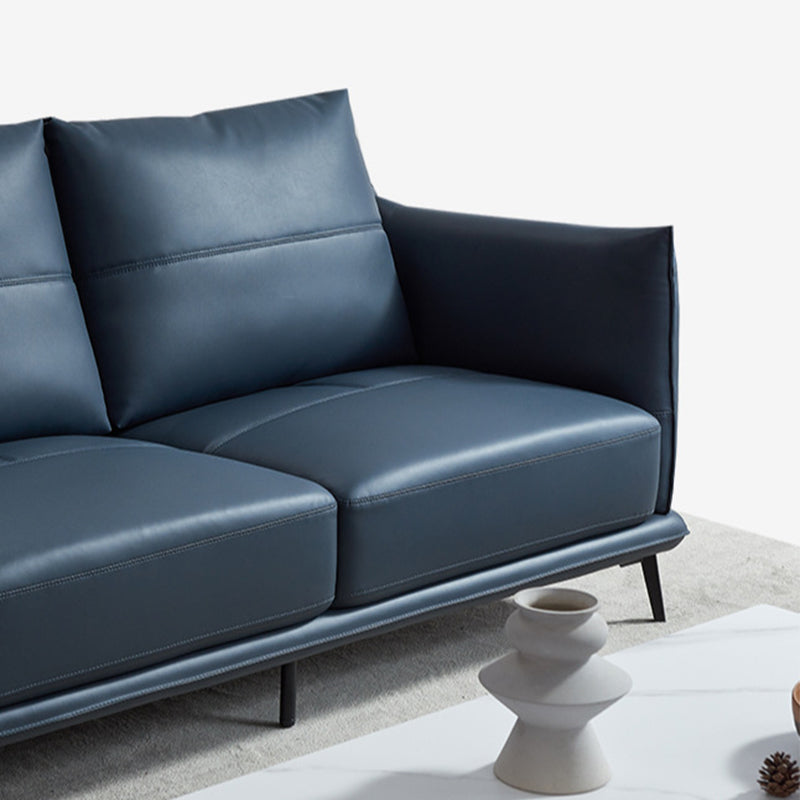 35.43" High Round Arm Sectional Brown/Blue Genuine Leather Sectional