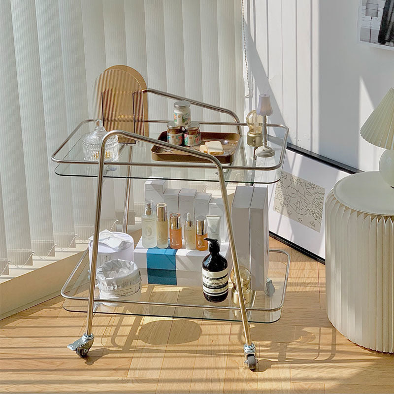 Contemporary Double Tier Rectangular with Storage Glass End Table