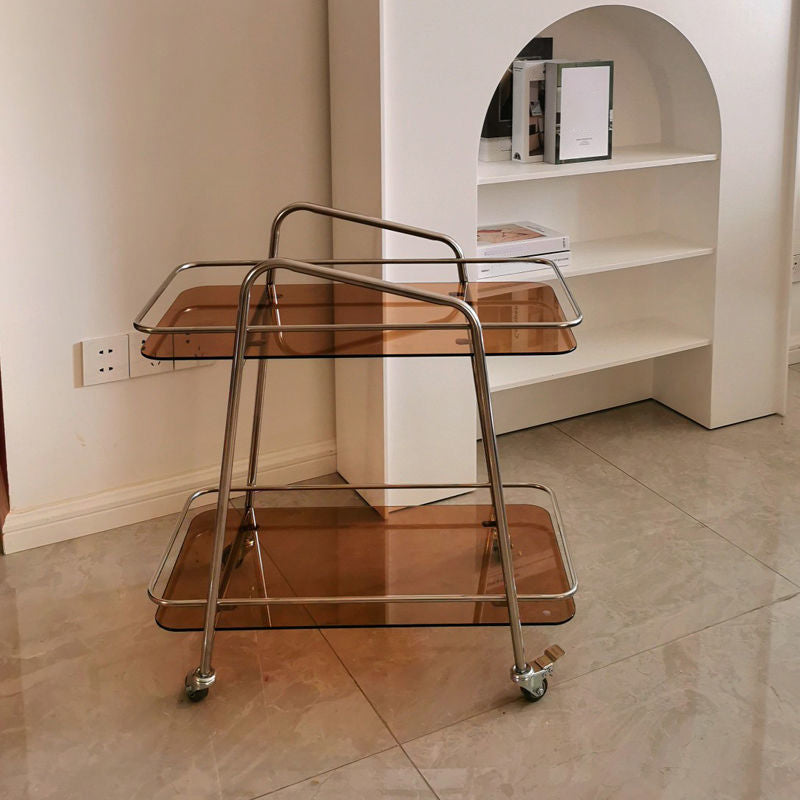 Contemporary Double Tier Rectangular with Storage Glass End Table