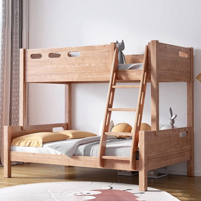 Solid Wood Bunk Bed Rubberwood Mid-Century Modern Bed Storage