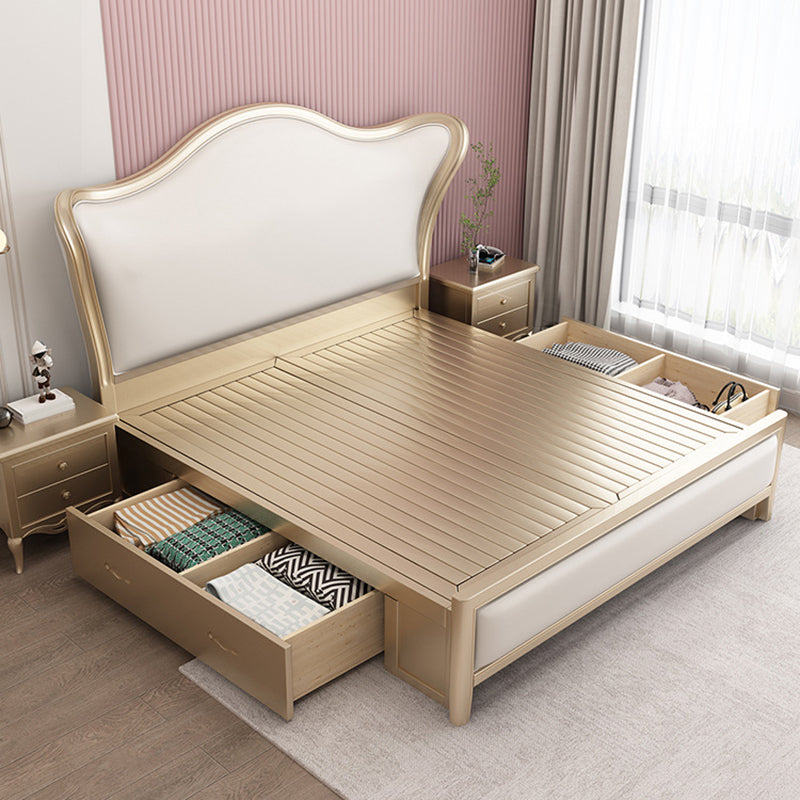 Victorian Standard Bed Foam Pine Wood Bed Frame With Custom Gold Legs