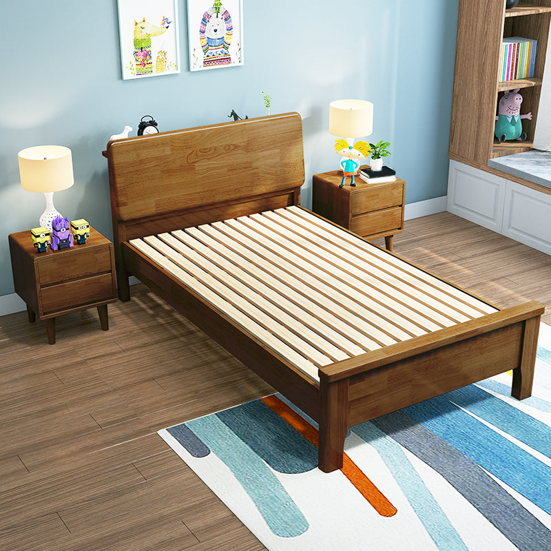 Solid Wood Rectangular Standard Bed Headboard Bed with Custom Legs