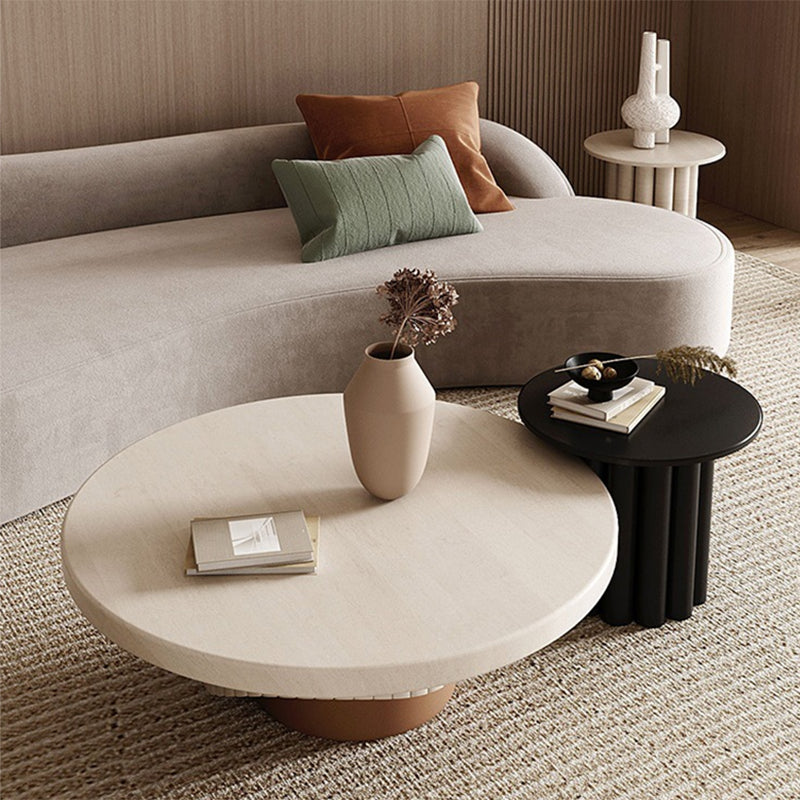 Single Coffee Table Pedestal Solid Wood Round Cocktail Table