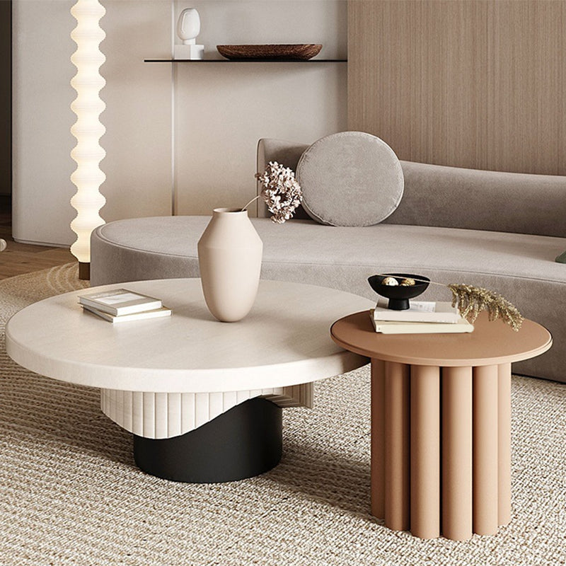 Single Coffee Table Pedestal Solid Wood Round Cocktail Table