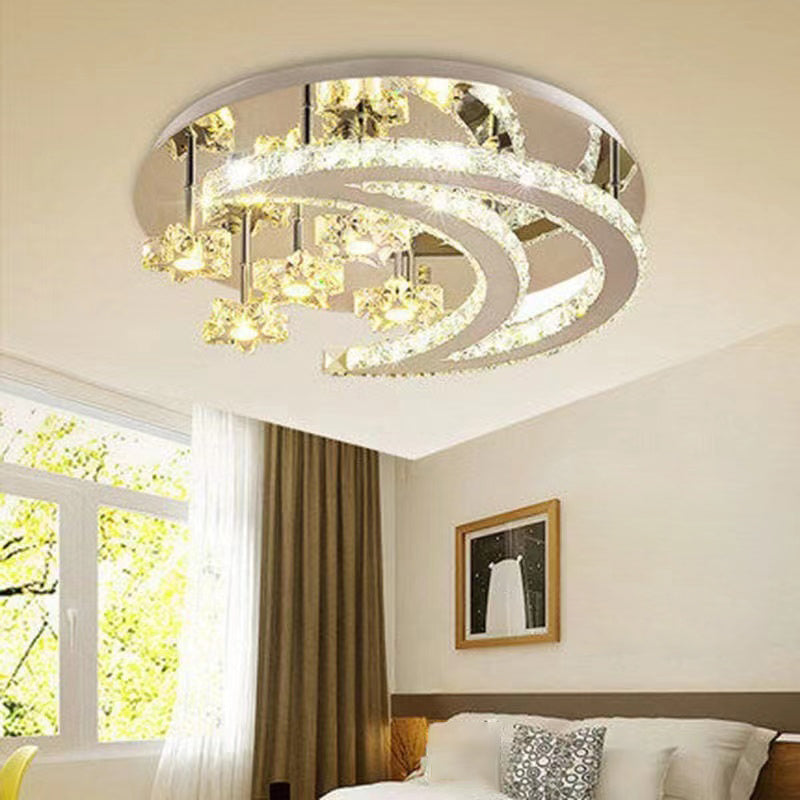 Ringed Shape Semi Flush Mount Modern Style Crystal Flush Ceiling Light in Silver