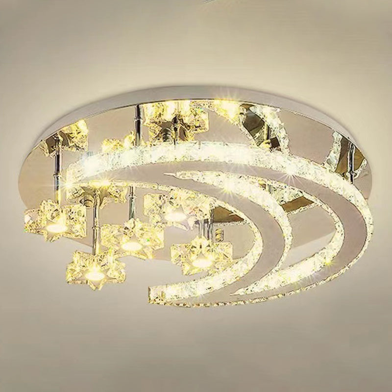 Ringed Shape Semi Flush Mount Modern Style Crystal Flush Ceiling Light in Silver