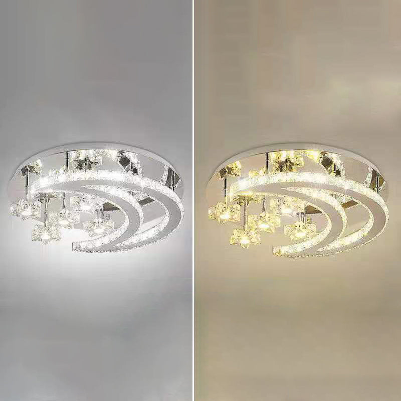 Ringed Shape Semi Flush Mount Modern Style Crystal Flush Ceiling Light in Silver