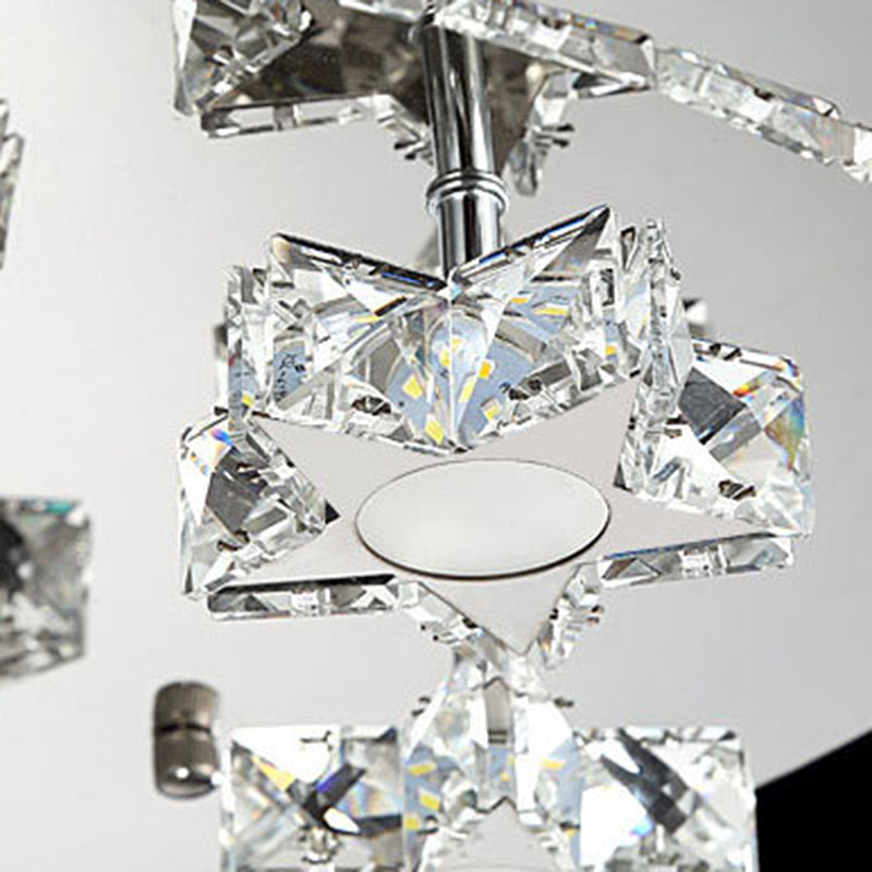 Ringed Shape Semi Flush Mount Modern Style Crystal Flush Ceiling Light in Silver