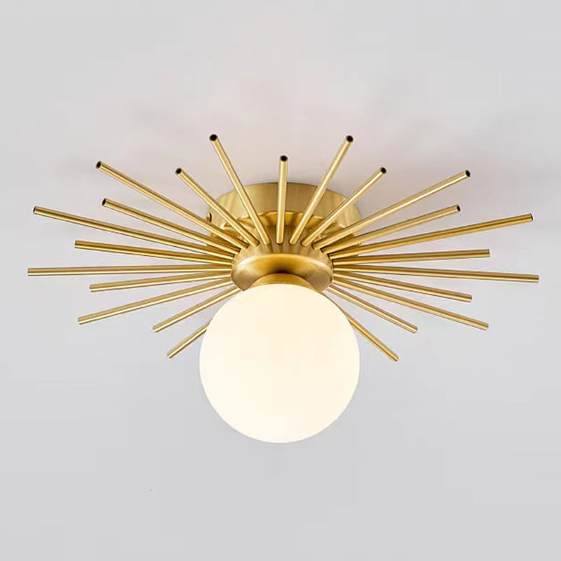 1-Light Globe Flush Ceiling Lights Modern Glass Flush Mount in Gold