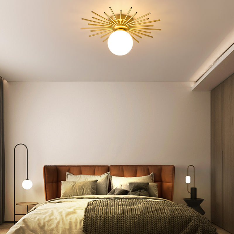 1-Light Globe Flush Ceiling Lights Modern Glass Flush Mount in Gold