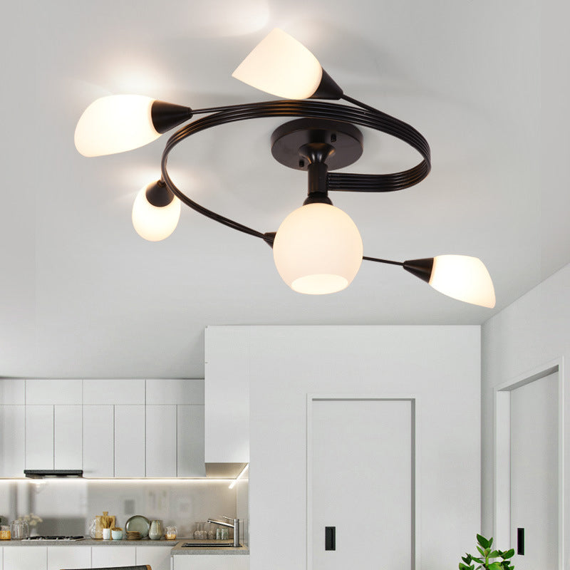 Minimalism Sputnik Flush Mount Glass Semi Flush Mount Ceiling Light in Black