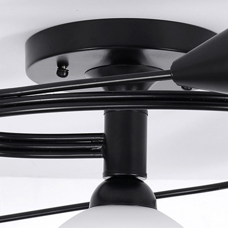 Minimalism Sputnik Flush Mount Glass Semi Flush Mount Ceiling Light in Black