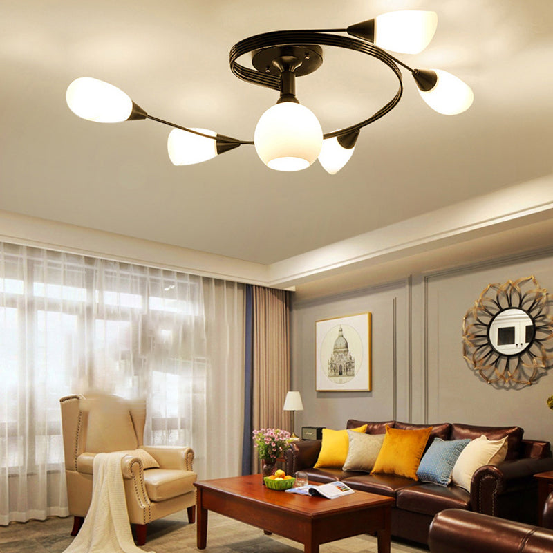 Minimalism Sputnik Flush Mount Glass Semi Flush Mount Ceiling Light in Black
