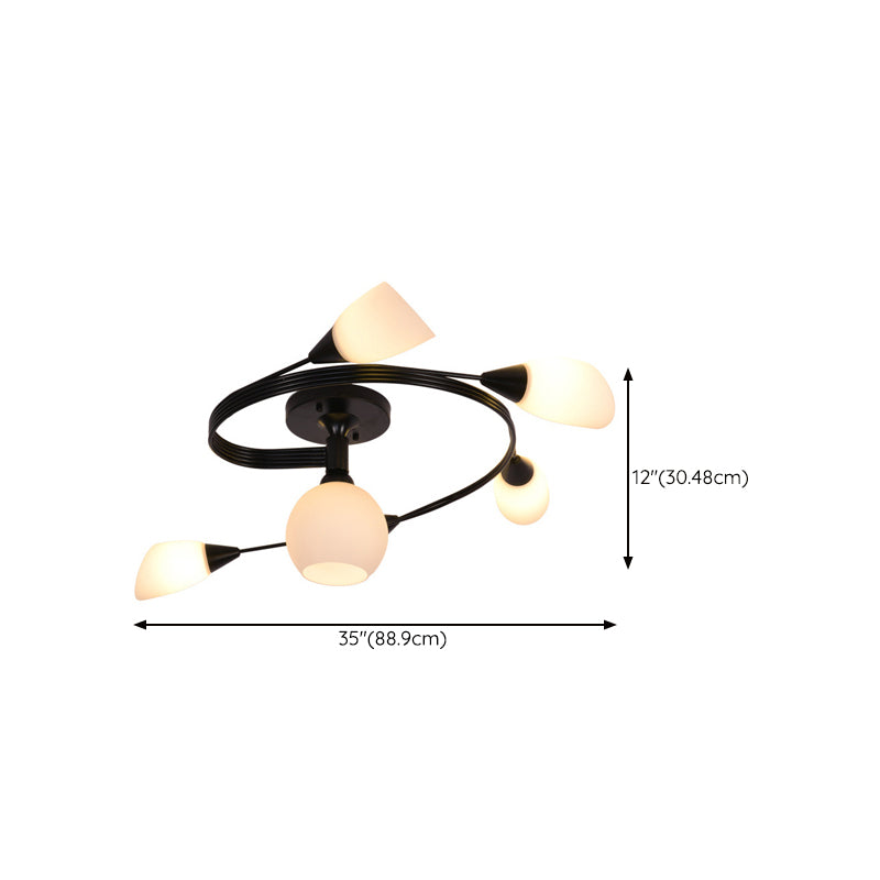 Minimalism Sputnik Flush Mount Glass Semi Flush Mount Ceiling Light in Black