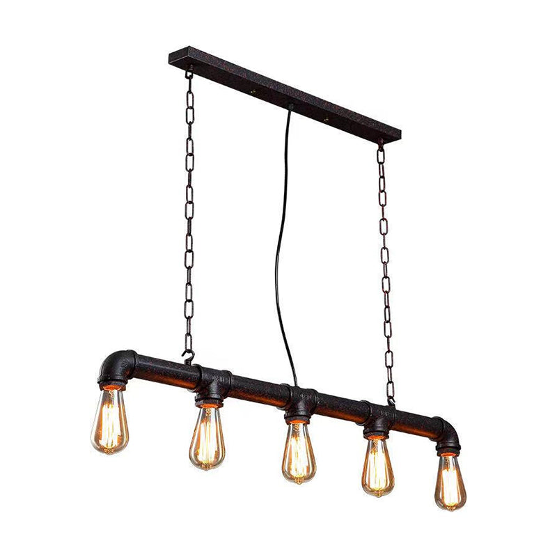 Linear Shape Pendant Light Modern Style Metal 5 Lights Hanging Lamp in Black/Rust