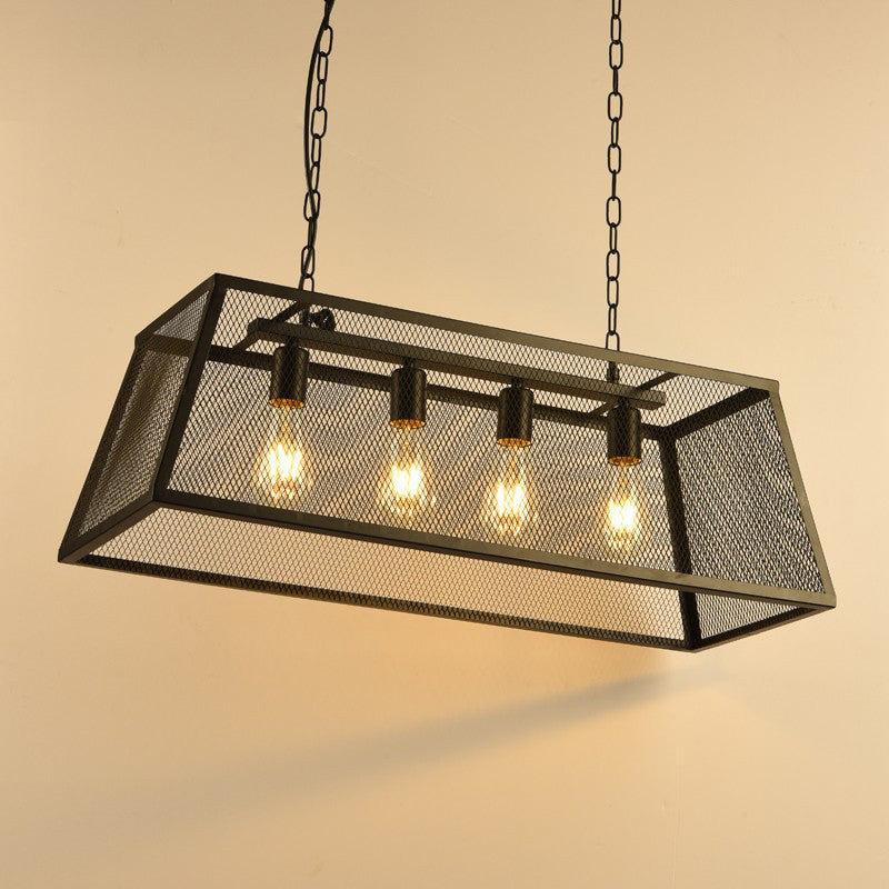 Rectangular Shape Pendant Light Modern Style Metal 4 Lights Hanging Lamp in Black