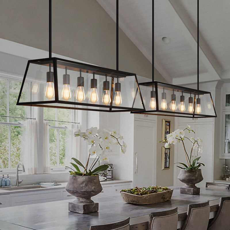 Rectangular Shape over Island Lighting Modern Style Metal 4 Lights Hanging Lamp in Black