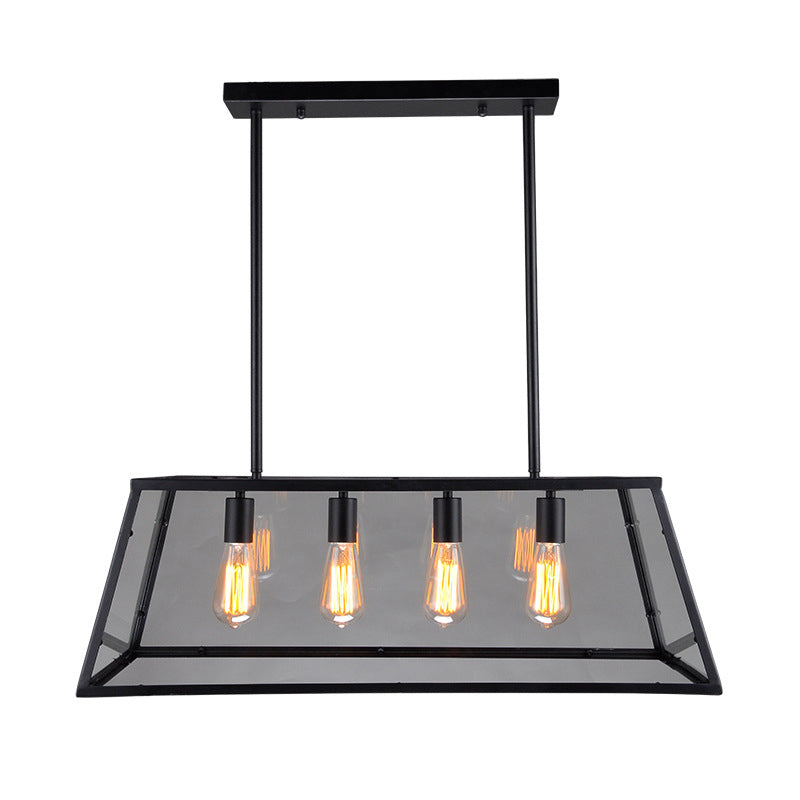 Rectangular Shape over Island Lighting Modern Style Metal 4 Lights Hanging Lamp in Black
