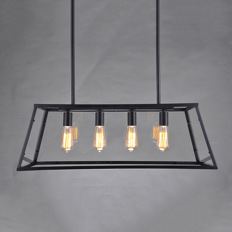 Rectangular Shape over Island Lighting Modern Style Metal 4 Lights Hanging Lamp in Black