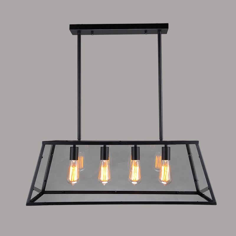 Rectangular Shape over Island Lighting Modern Style Metal 4 Lights Hanging Lamp in Black