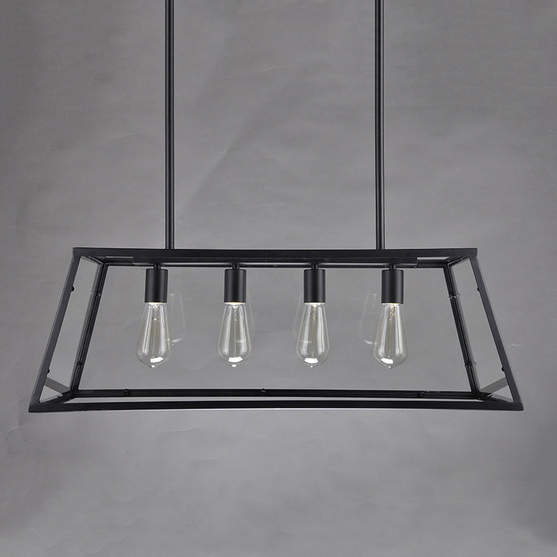 Rectangular Shape over Island Lighting Modern Style Metal 4 Lights Hanging Lamp in Black