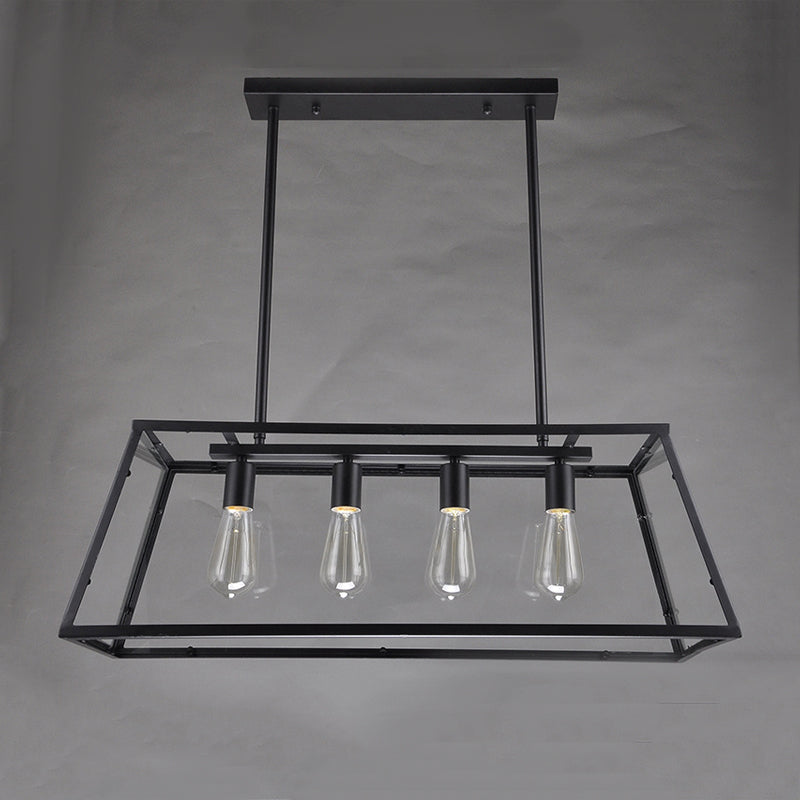 Rectangular Shape over Island Lighting Modern Style Metal 4 Lights Hanging Lamp in Black