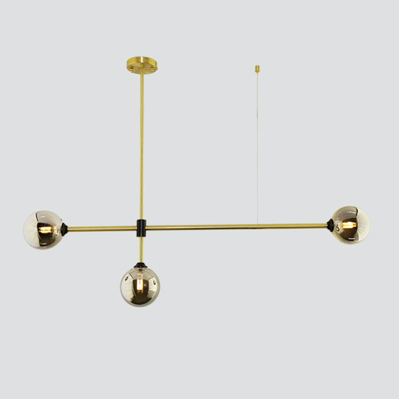 Linear Shape Pendant Lighting Modern Style Metal 3/4 Lights Hanging Lamp in Gold