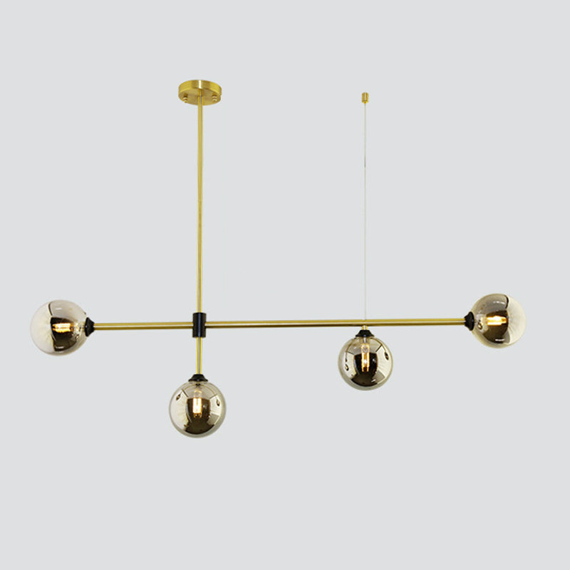 Linear Shape Pendant Lighting Modern Style Metal 3/4 Lights Hanging Lamp in Gold
