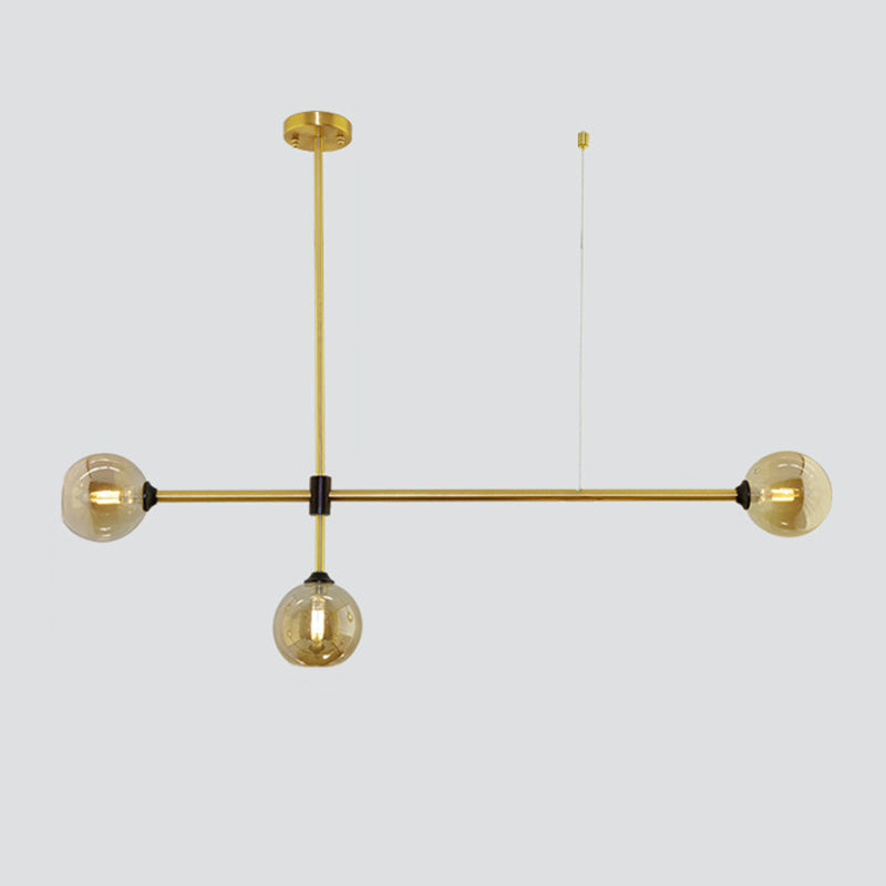 Linear Shape Pendant Lighting Modern Style Metal 3/4 Lights Hanging Lamp in Gold