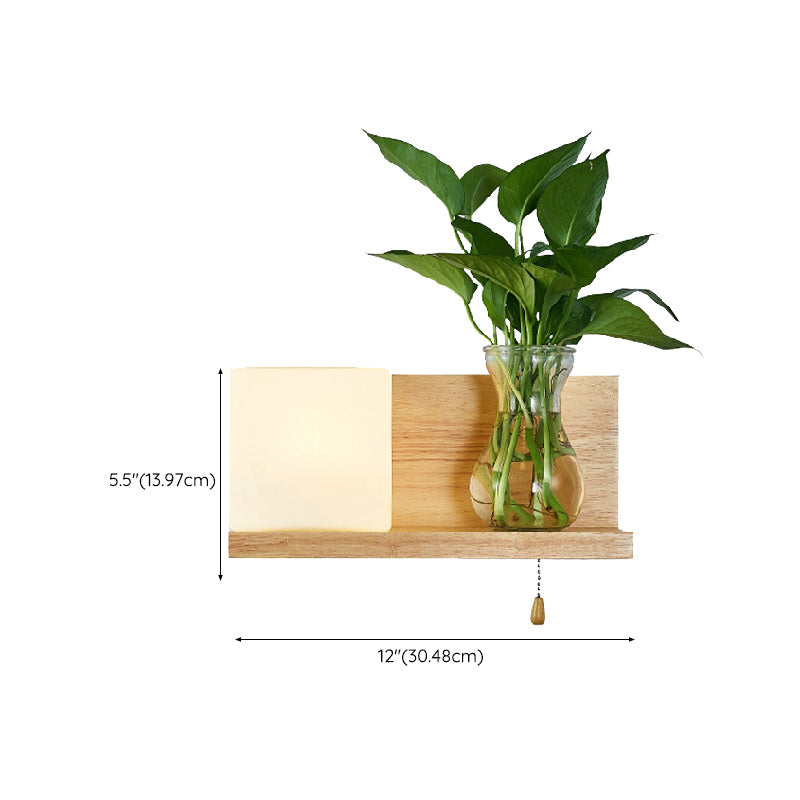Contemporary Wooden Wall Sconce Simple Wall Light with Glass Shade without Plants