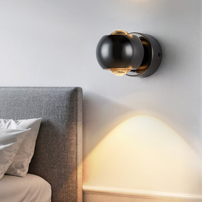 LED Modern Metal Wall Sconce Ball Shape Wall Light with Glass Shade for Bedroom