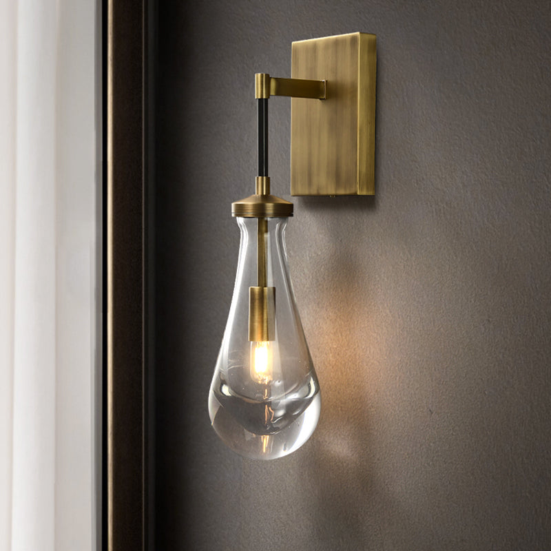 Modern Metal Wall Sconce Drop Shape Wall Light with Glass Shade for Bedroom