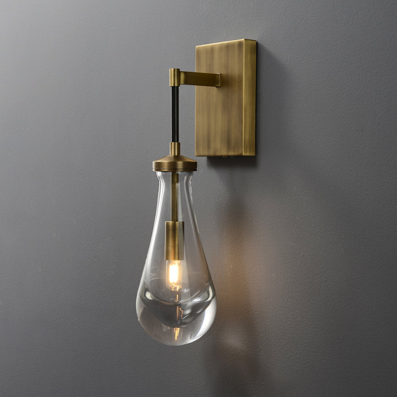 Modern Metal Wall Sconce Drop Shape Wall Light with Glass Shade for Bedroom