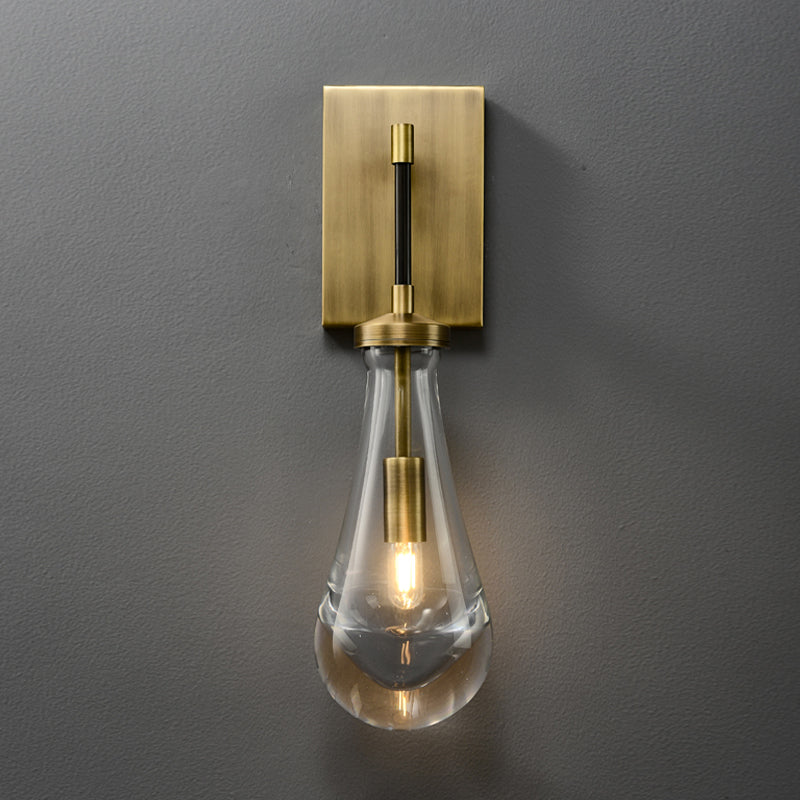 Modern Metal Wall Sconce Drop Shape Wall Light with Glass Shade for Bedroom