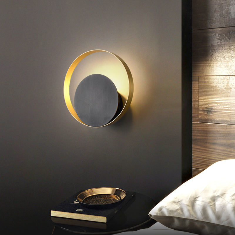 Modern Wall Sconce Circle Shape Wall Light with Metal Shade for Bedroom
