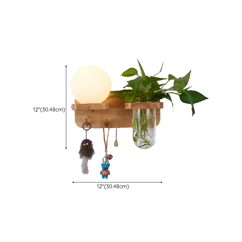 Modern Wooden Wall Sconce Simple Wall Light with Glass Shade without Plants